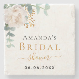 ウェディングシャワーの花束　ユーカリグリーン　エレガント ストーンコースター