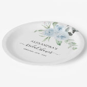 ウェディングシャワーの装飾にぴったりな、くすみブルーとユーカリ、 sage green ペーパープレート (アングル)