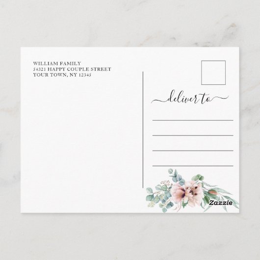 ウェディングシャワーの計画変更 ポピー ユーカリ ポストカード (裏面)