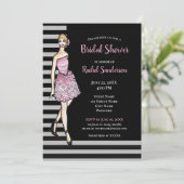 ウェディングシャワーの金髪の女の子とピンクのバラのドレス 招待状 (スタンド正面)