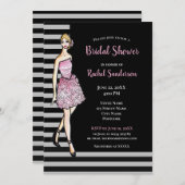 ウェディングシャワーの金髪の女の子とピンクのバラのドレス 招待状 (正面/裏面)