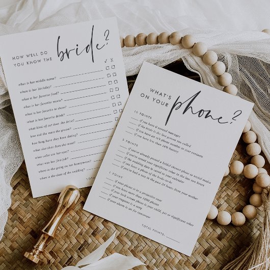 ウェディングシャワーの電話ゲームと花嫁クイズカード 招待状
