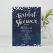 ウェディングシャワーの青と銀の星空の招待状 招待状 (スタンド正面)