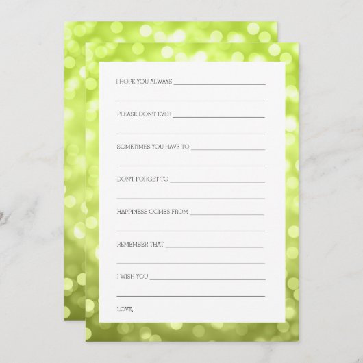 ウェディングシャワーは淡黄緑のグリッターライトを望みます 招待状 (正面/裏面)