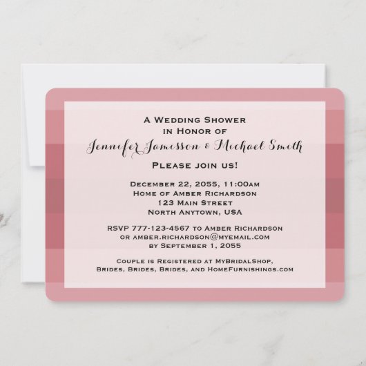 ウェディングシャワーほこりっぽいバラストライプ 招待状 (裏面)