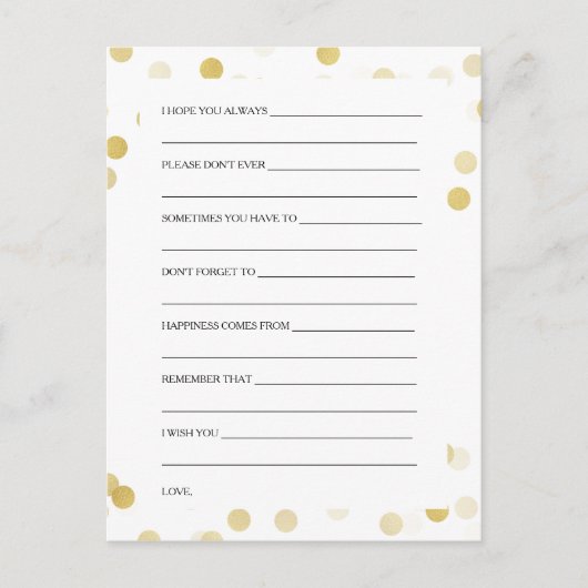 ウェディングシャワーウィズゴールドフォイルグリッターライト アドバイスカード (正面)