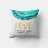 ウェディングシャワーウォーターカラーティール(緑がかった色)&金ゴールドゲートGeode クッション (裏面)