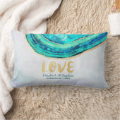 ウェディングシャワーウォーターカラーティール(緑がかった色)&金ゴールドゲートGeode ランバークッション (ブランケット)