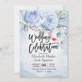 ウェディングシャワーウォーターカラーボヘミアンフローラ羽毛 招待状 (正面)