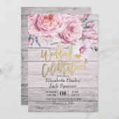 ウェディングシャワーウォーターカラーボホフローラウッド 招待状 (正面/裏面)