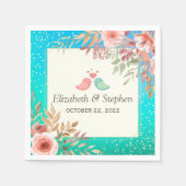 ウェディングシャワーエレガントピンクフローラティール（緑がかった色）金ゴールドドット スタンダードカクテルナプキン (正面)