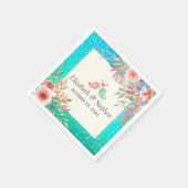 ウェディングシャワーエレガントピンクフローラティール（緑がかった色）金ゴールドドット スタンダードカクテルナプキン (角)