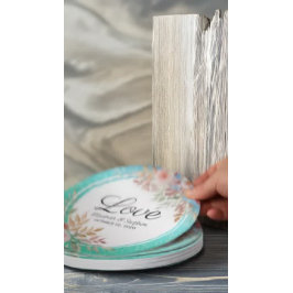 ウェディングシャワーエレガントピンクフローラティール（緑がかった色）金ゴールドドット ペーパープレート