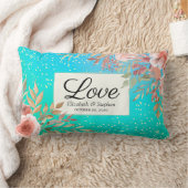 ウェディングシャワーエレガントピンクフローラティール(緑がかった色)金ゴールドドット ランバークッション (ブランケット)