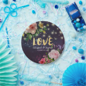 ウェディングシャワーエレガントフローラパープルキラライト ペーパープレート (パーティー)