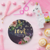 ウェディングシャワーエレガントフローラパープルキラライト ペーパープレート (パーティー)