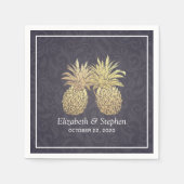 ウェディングシャワーエレガント金ゴールドパイナップルカップルブルー スタンダードカクテルナプキン (正面)