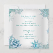 ウェディングシャワーグリッターティール(緑がかった色)ブルーホワイトローズ 招待状 (裏面)