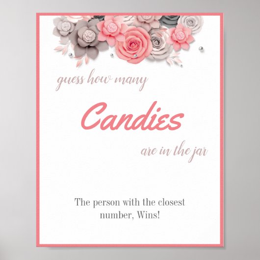 ウェディングシャワーゲームサイン　キャンディーは何個？ ポスター (正面)