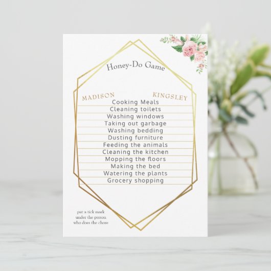 ウェディングシャワーゲームビューティフルピンクエレガントフローラ 招待状 (スタンド正面)