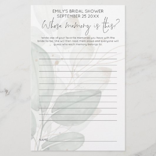 ウェディングシャワーゲーム 誰の記憶に色付けされた葉 (正面)