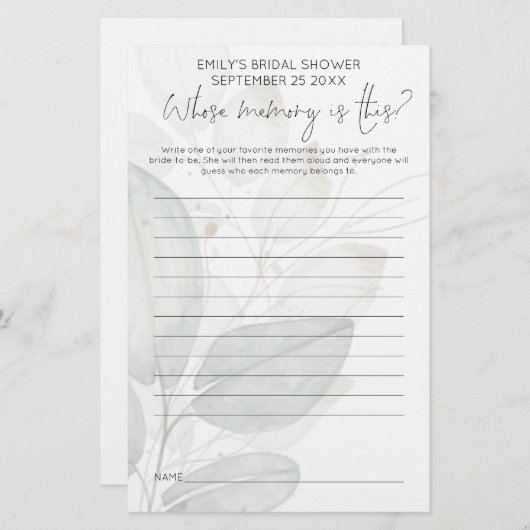 ウェディングシャワーゲーム 誰の記憶に色付けされた葉 (正面/裏面)