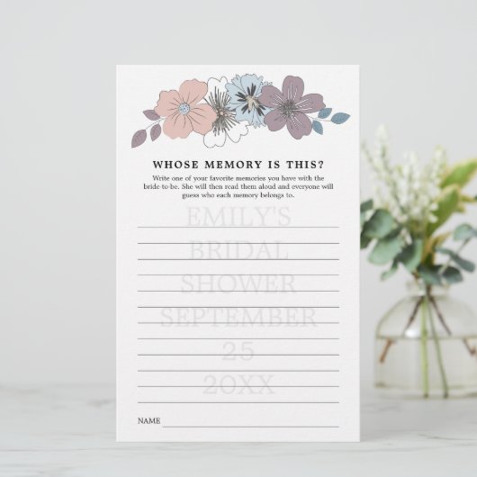 ウェディングシャワーゲーム 誰の記憶 青 ピンクの花 (スタンド正面)