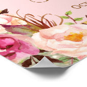 ウェディングシャワーサイン ゴールドグリッター ブラッシュピンク フラワー ポスター (角)