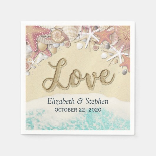 ウェディングシャワーサマーシービーチスターフィッシュシーシェル スタンダードカクテルナプキン (正面)