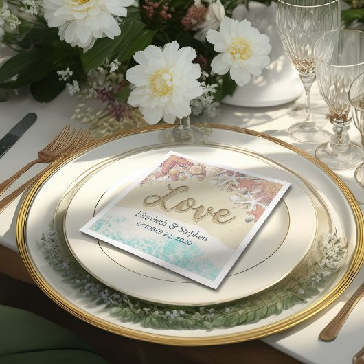 ウェディングシャワーサマーシービーチスターフィッシュシーシェル スタンダードカクテルナプキン