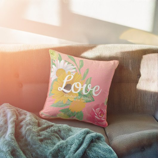 ウェディングシャワーシックバラフラワーズピンク金ゴールドグリッター クッション