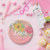 ウェディングシャワーシックバラフラワーズピンク金ゴールドグリッター ペーパープレート (パーティー)