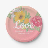 ウェディングシャワーシックバラフラワーズピンク金ゴールドグリッター ペーパープレート (正面)