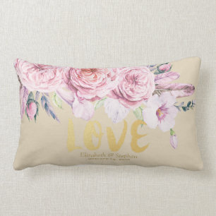 ウェディングシャワーチックウォーターカラーボホフローラフェザー ランバークッション