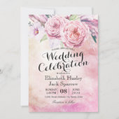 ウェディングシャワーチックウォーターカラーボホフローラフェザー 招待状 (正面)