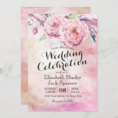 ウェディングシャワーチックウォーターカラーボホフローラフェザー 招待状 (正面/裏面)