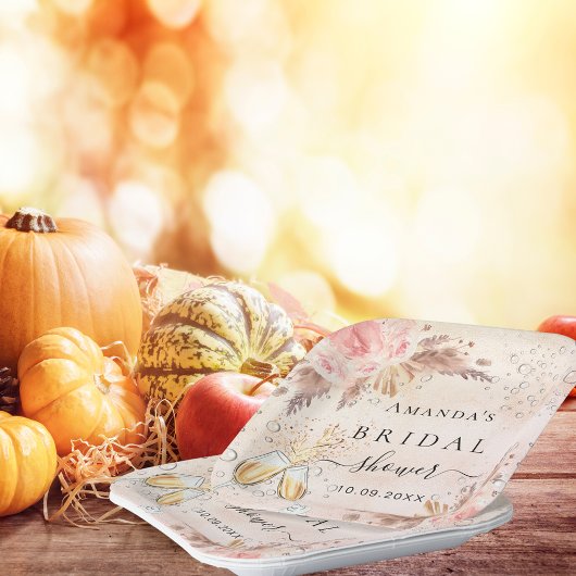 ウェディングシャワーパンパスグラス ローズゴールド バブル ペーパープレート