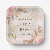 ウェディングシャワーパンパスグラス ローズゴールド バブル ペーパープレート (正面)