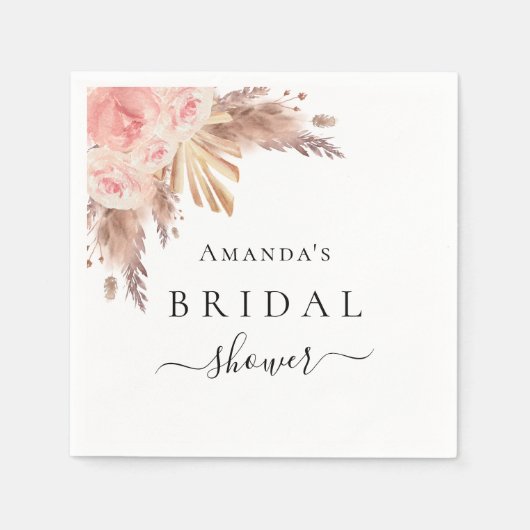 ウェディングシャワーパンパスグラス ローズゴールド フラワー スタンダードカクテルナプキン (正面)