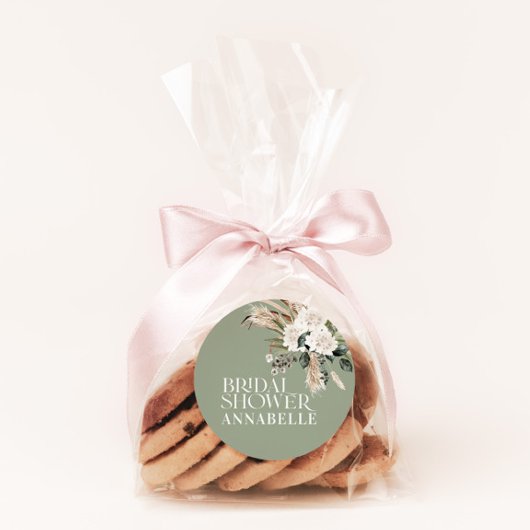 ウェディングシャワーパンパス サージグリーン モダン パーティーファーバー ラウンドシール