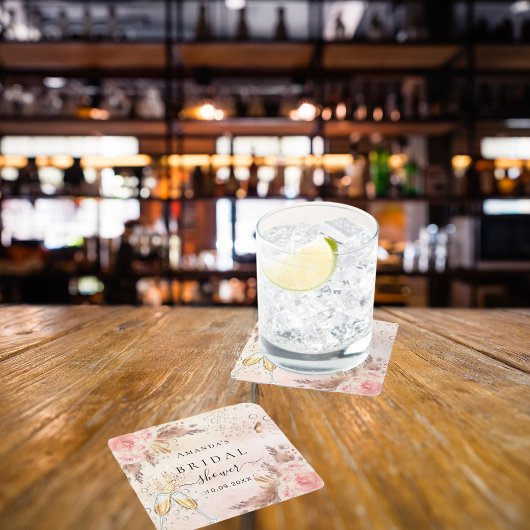 ウェディングシャワーパンパス ローズゴールド バブル スクエアペーパーコースター