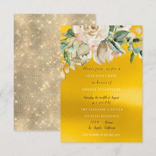 ウェディングシャワーパーティーローズペイントフラワーワーターカラー 招待状 (正面/裏面)