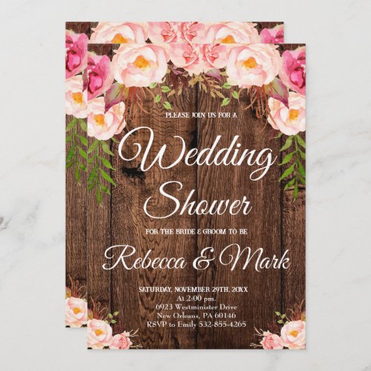 ウェディングシャワーパーティー、フローラウェディングシャワー 招待状 (正面/裏面)
