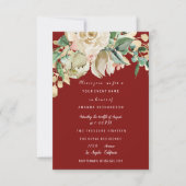 ウェディングシャワーパーティー ローズペイント フラワーバーガンディ 招待状 (正面)