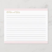 ウェディングシャワーピンクと金ゴールドレシピカード (裏面)