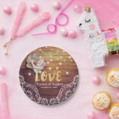 ウェディングシャワーフローラストリングライツウッドレースデコ ペーパープレート (パーティー)