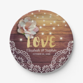 ウェディングシャワーフローラストリングライツウッドレースデコ ペーパープレート
