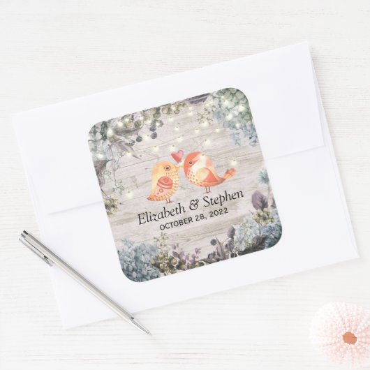 ウェディングシャワーフローラストリングライト&ウッド素朴ライト スクエアシール (封筒)