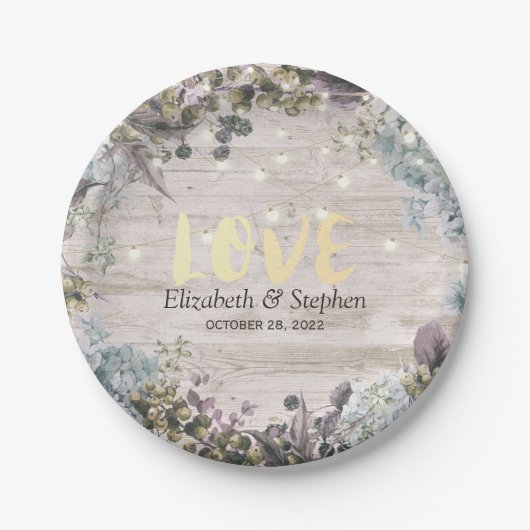 ウェディングシャワーフローラストリングライト&ウッド素朴ライト ペーパープレート (正面)