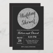 ウェディングシャワーブラックアンドシルバーグリッター招待状 招待状 (正面/裏面)
